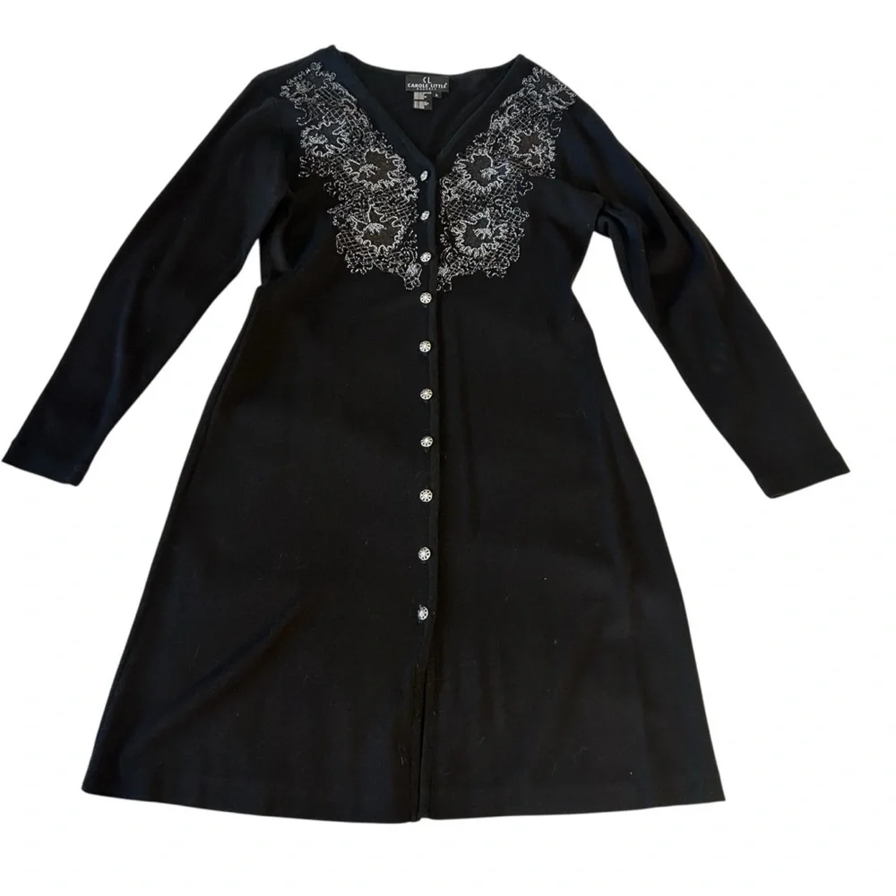 Carole Little Vintage Knit Sweater Dress Size L Beaded Embroidered Whimsigoth